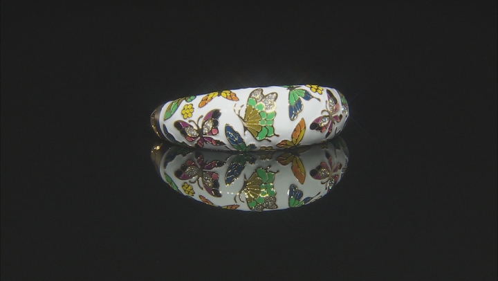 White Crystal With Multi-Color Enamel Gold Tone Butterfly Cuff Video Thumbnail