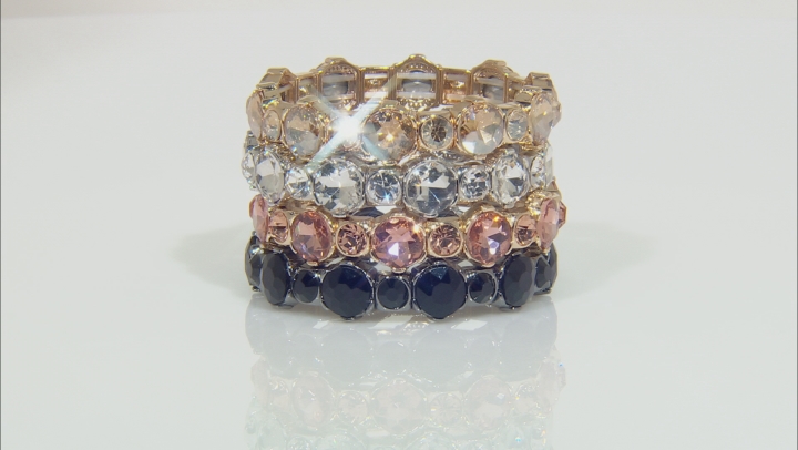 Multi-Color Crystal Tri-Color Stretch Bracelet Set Of 4