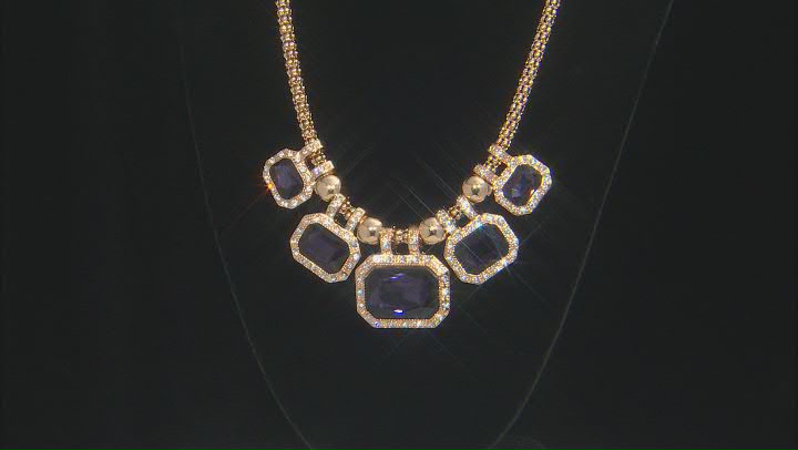 Purple And White Crystals Gold Tone Necklace, Bracelet and Earring Set Video Thumbnail