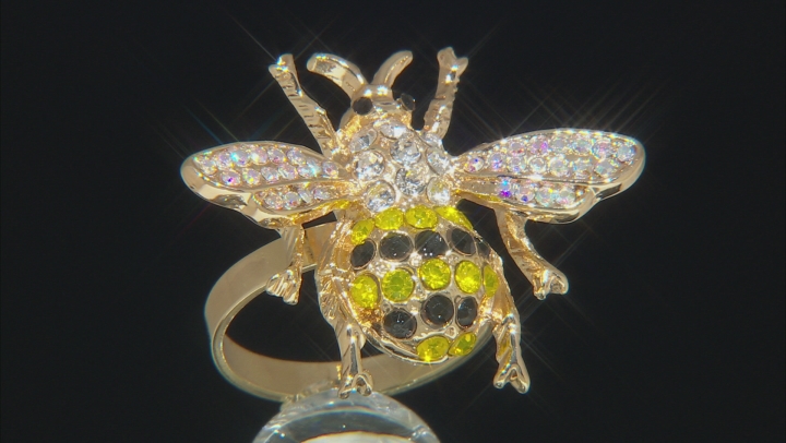 Multi-color Crystal Gold Tone Bee Ring Video Thumbnail