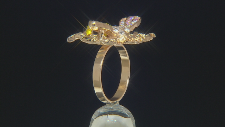 Multi-color Crystal Gold Tone Bee Ring Video Thumbnail