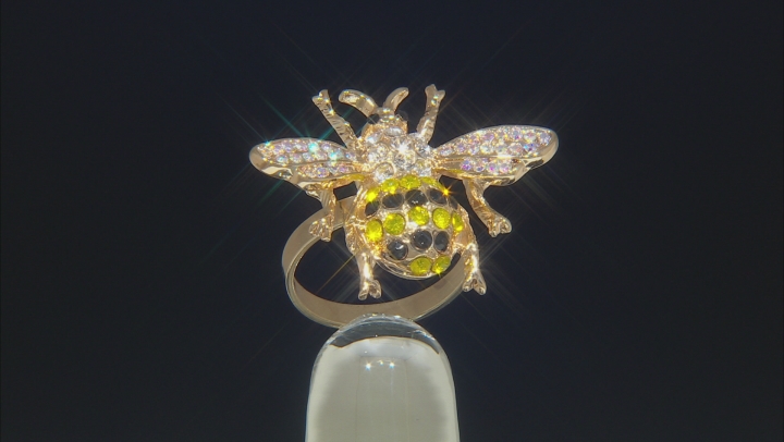 Multi-color Crystal Gold Tone Bee Ring Video Thumbnail