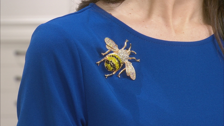 Multi-color Crystal Gold Tone Bee Brooch Video Thumbnail