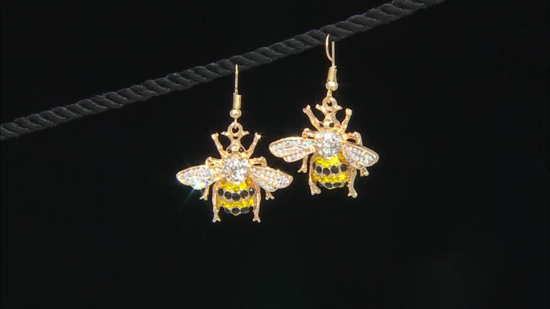 Multi-color Crystal Gold Tone Bee Earrings Video Thumbnail