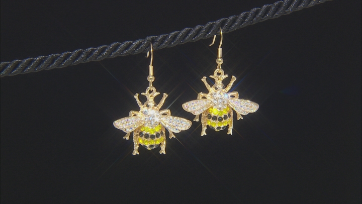 Multi-color Crystal Gold Tone Bee Earrings Video Thumbnail