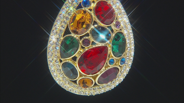 Multi-color Crystal Shiny Gold Tone Drop Pendant/Pin Video Thumbnail