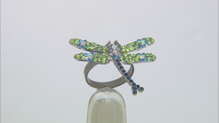 Off Park ® Collection Green Crystal Gunmetal Dragonfly Ring Video Thumbnail