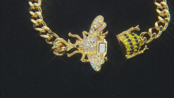 Gold Tone Multi-Color Crystal Bee Bracelet Video Thumbnail