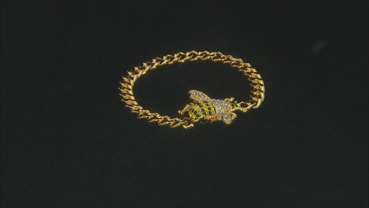 Gold Tone Multi-Color Crystal Bee Bracelet Video Thumbnail
