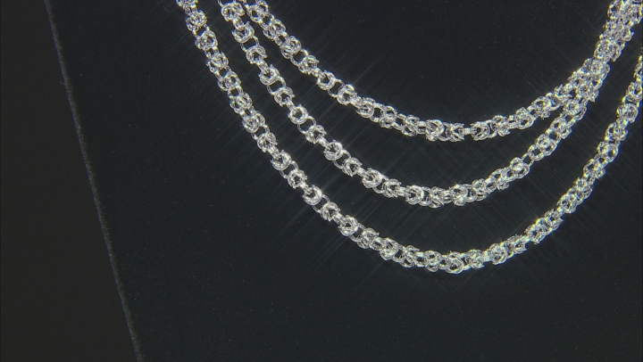 White Crystal Silver Tone Byzantine Three Row Convertible Necklace Video Thumbnail