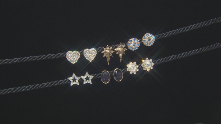 Tri-Tone Multicolored Crystal set of 6 boxed earrings Video Thumbnail