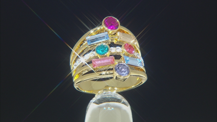 Multi-color Crystal Gold Tone Multi Row Ring Video Thumbnail
