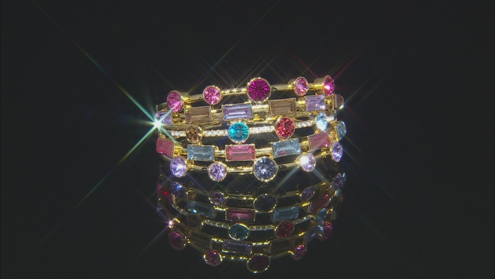 Round Multi-Color Crystal 7.25" Gold Tone Cuff Video Thumbnail
