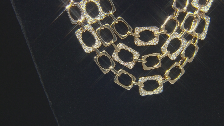 Gold Tone White Crystal Pave Multi Strand Removable Necklace Video Thumbnail