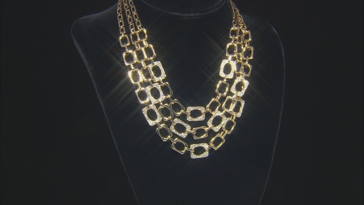 Gold Tone White Crystal Pave Multi Strand Removable Necklace Video Thumbnail