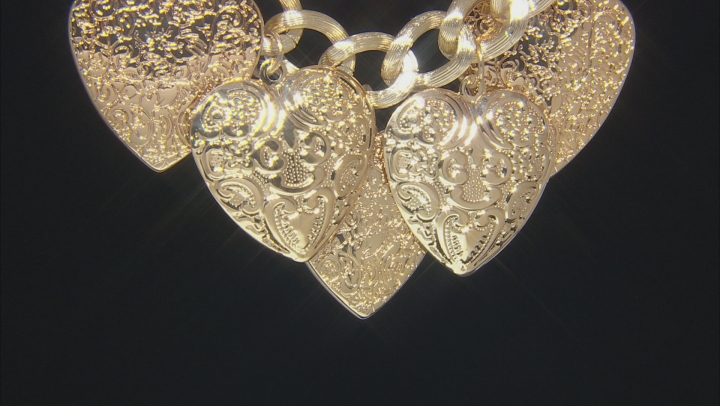 Gold Tone Heart Charm Necklace and Earring Set Video Thumbnail