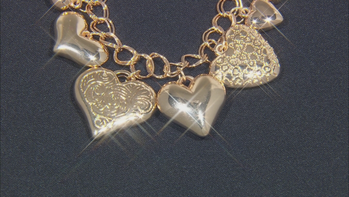 Gold Tone Heart Charm Bracelet Video Thumbnail