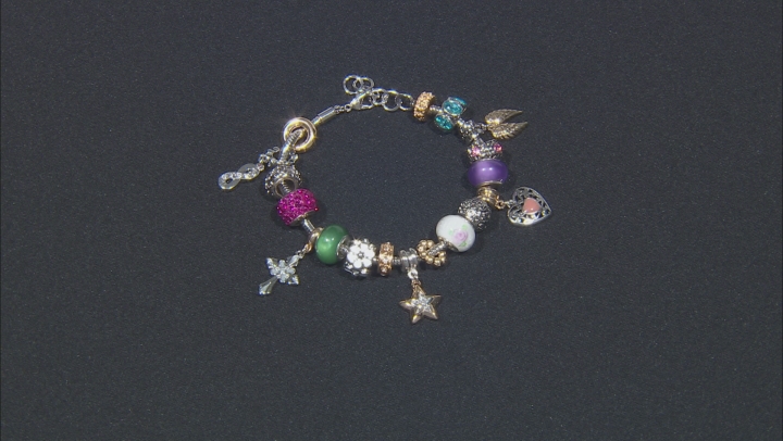 Gold and Silver Tone Multi Color Crystal Sentiments Themed Charm Bracelet Video Thumbnail
