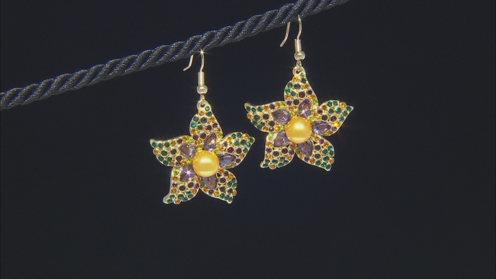 Gold Tone Crystal Flower Earrings Video Thumbnail