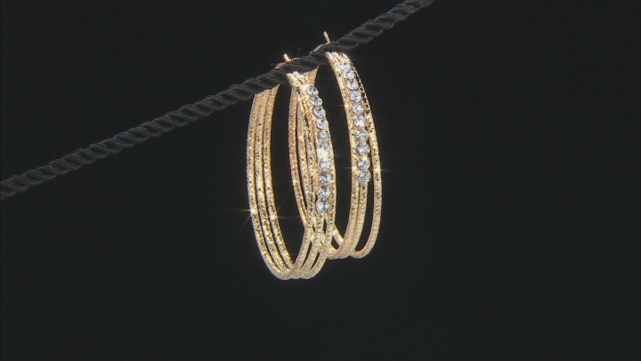 White Crystal Gold Tone Stud And Hoop Earring Set Of 6 Video Thumbnail