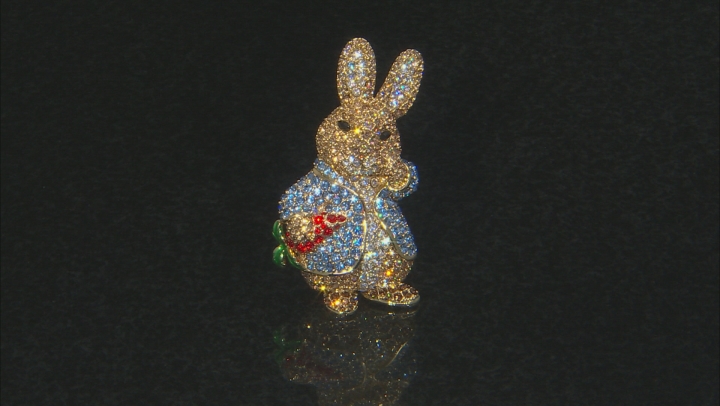 Multicolor Crystal Gold Tone Bunny Brooch Video Thumbnail