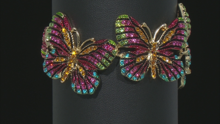Multicolor Crystal Gold Tone Butterfly Bracelet Video Thumbnail