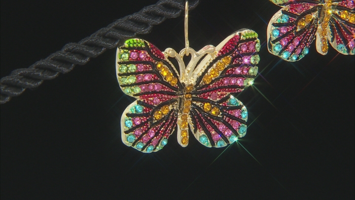 Multicolor Crystal Gold Tone Butterfly Dangle Earrings Video Thumbnail