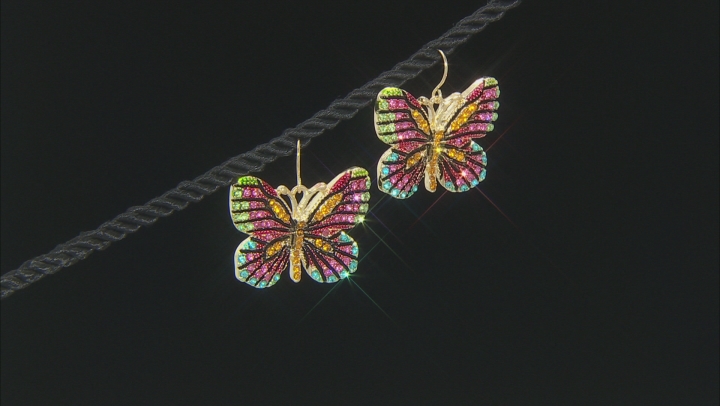 Multicolor Crystal Gold Tone Butterfly Dangle Earrings Video Thumbnail