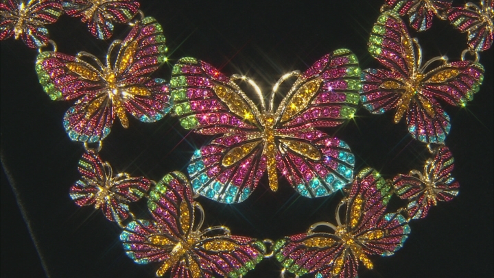 Multicolor Crystal Gold Tone Butterfly Statement Necklace Video Thumbnail