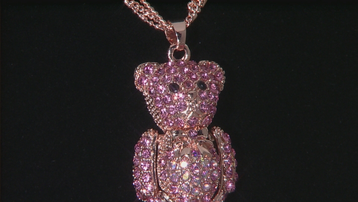 Pink Crystal Rose Tone Teddy Bear Pendant With Chain Video Thumbnail