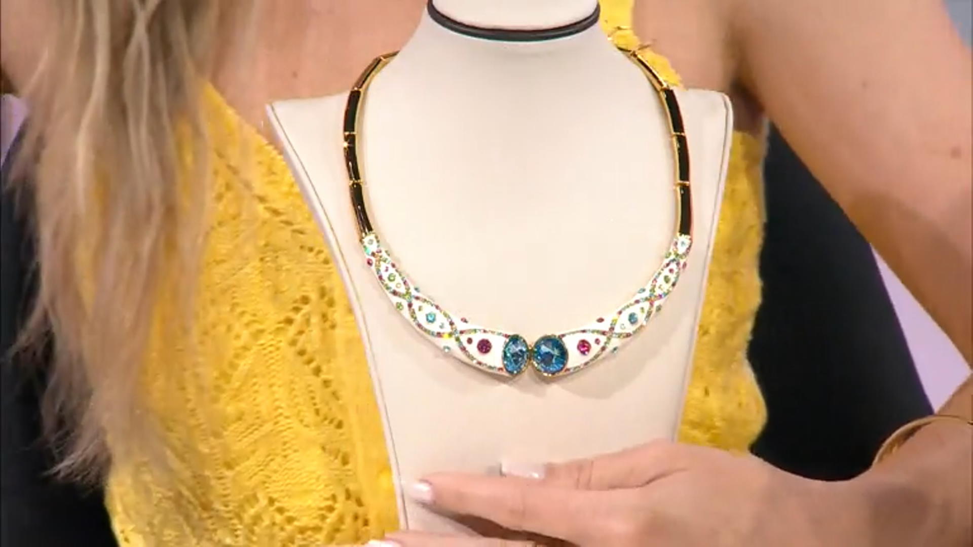 Multicolor Crystal White Enamel Gold Tone Necklace Video Thumbnail
