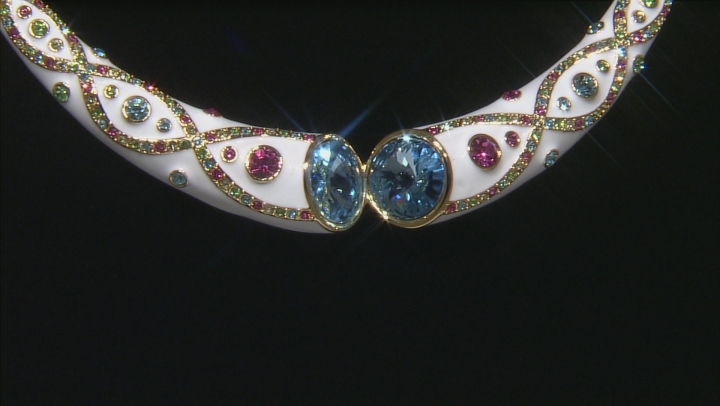 Multicolor Crystal White Enamel Gold Tone Necklace Video Thumbnail