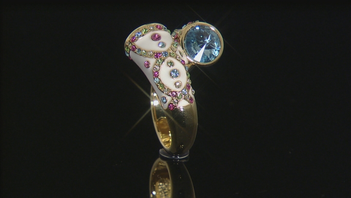 Multicolor Crystal Gold Tone Bypass Ring Video Thumbnail