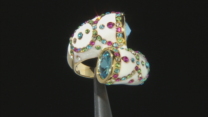 Multicolor Crystal Gold Tone Bypass Ring Video Thumbnail