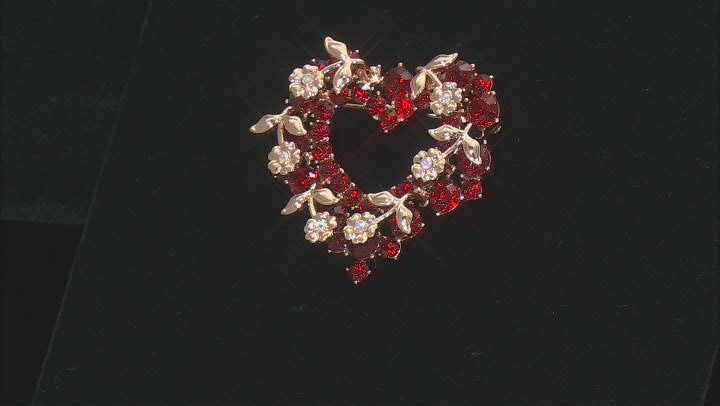 Red And Iridescent Crystal Heart Brooch. Video Thumbnail