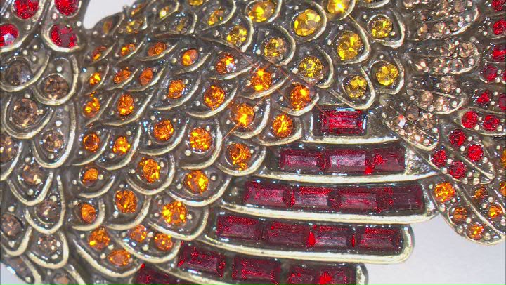 Antique Bronze Tone Multicolor Crystal Turkey Brooch Video Thumbnail