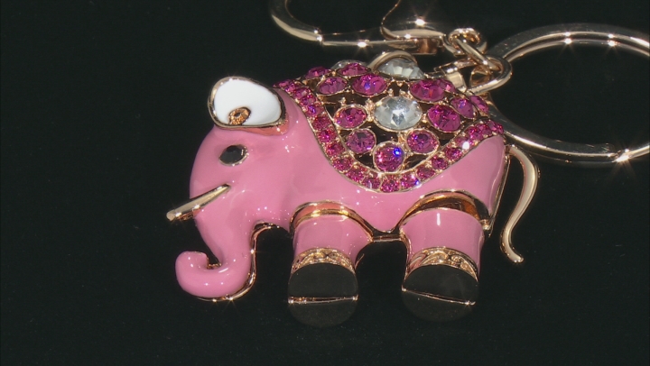 Multi Color Crystal Gold Tone Elephant Key Chain