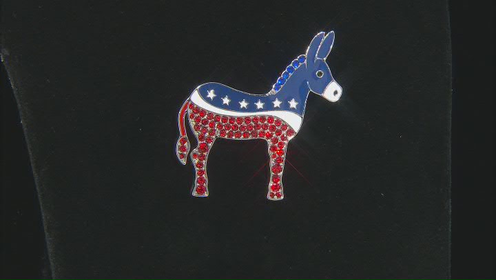 Red and Blue Crystal Silver Tone Donkey Brooch Video Thumbnail