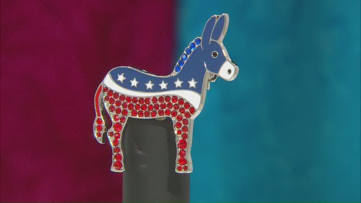 Red and Blue Crystal Silver Tone Donkey Brooch Video Thumbnail