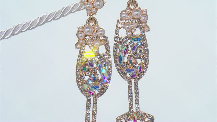 Multi Color Crystal Gold Tone Champagne Glass Earrings Video Thumbnail