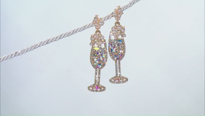 Multi Color Crystal Gold Tone Champagne Glass Earrings Video Thumbnail