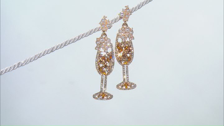 White And Yellow Crystal Gold Tone champagne glass earrings Video Thumbnail