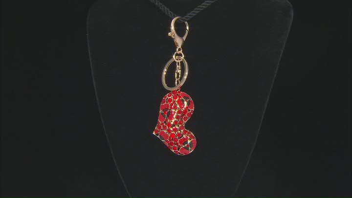 Red Crystal and Enamel Heart Key chain with Flowers