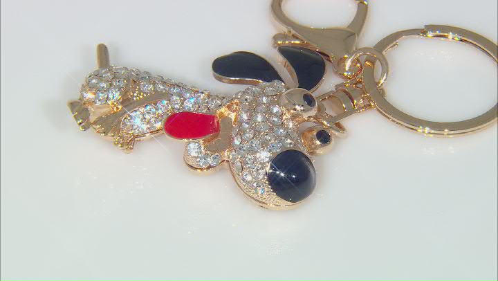 White Crystal with Red and Black Enamel Dog Key Chain Video Thumbnail