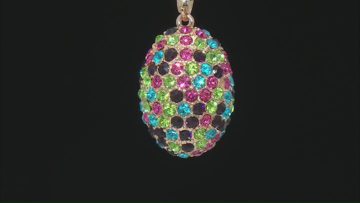 Multi-Color Crystal Gold Tone Easter Egg Pendant With Chain Video Thumbnail