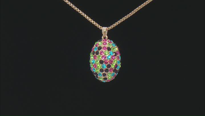 Multi-Color Crystal Gold Tone Easter Egg Pendant With Chain Video Thumbnail