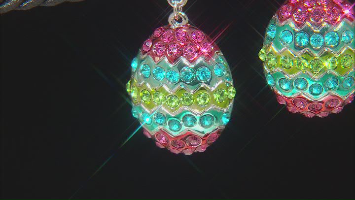 Multi- Color Crystal Silver Tone Easter Egg Earrings Video Thumbnail