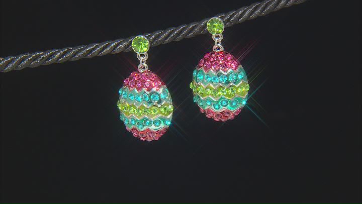 Multi- Color Crystal Silver Tone Easter Egg Earrings Video Thumbnail