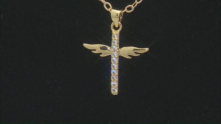 White Crystal Gold Tone Cross Pendant With Chain Video Thumbnail