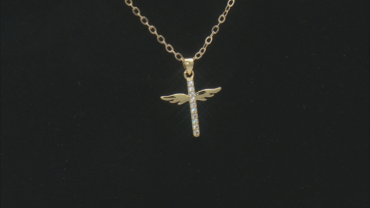 White Crystal Gold Tone Cross Pendant With Chain Video Thumbnail